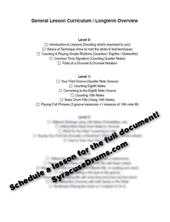 Drum Lesson Curriculum for SyracuseDrums A drum student's curriculum for taking lessons at SyracuseDrums